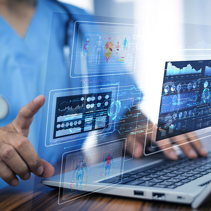 doctor doing research on laptop