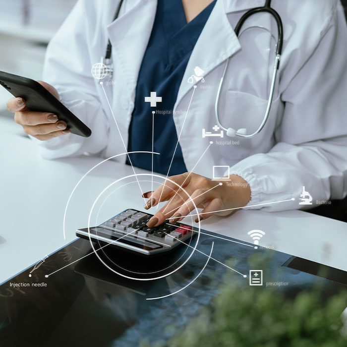 doctor using calculator